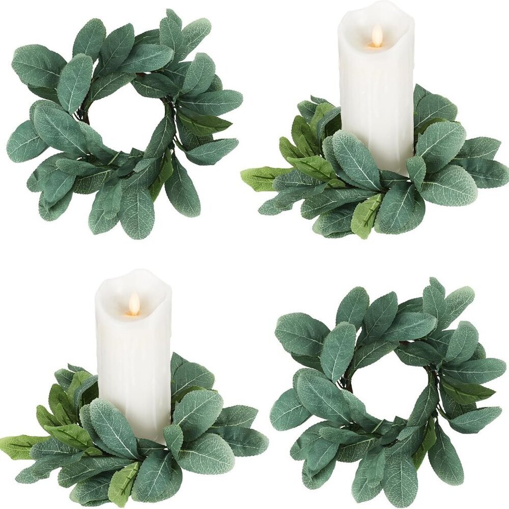 4 Pieces Candle Rings Artificial Eucalyptus Leaves Wreaths Small Boho Wreaths Ri